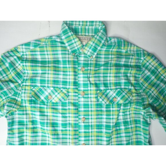 Duluth Men's Green Plaid Short Sleeve Button-Down Shirt Medium Tall Casual‎ - Picture 2 of 3
